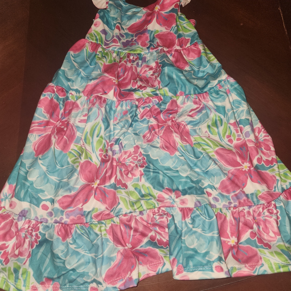 Mila & Rose 2T Tropical Punch Ruffle Maxi Dress Hibiscus Floral